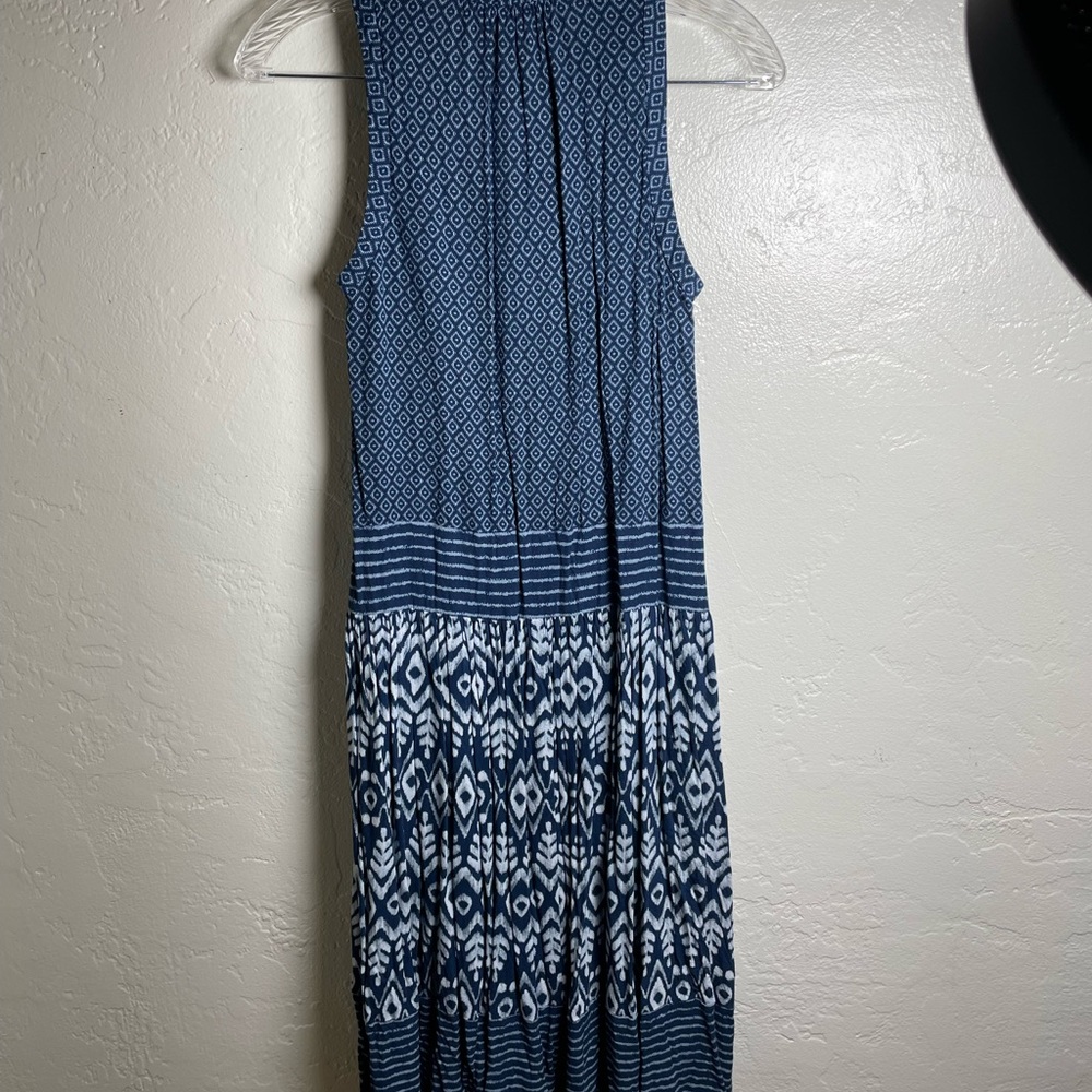 LOFT Navy and White Geometric Maxi Dress